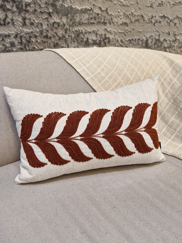 Almofada Linho Cru Bordado Terracota 35cmX58cm