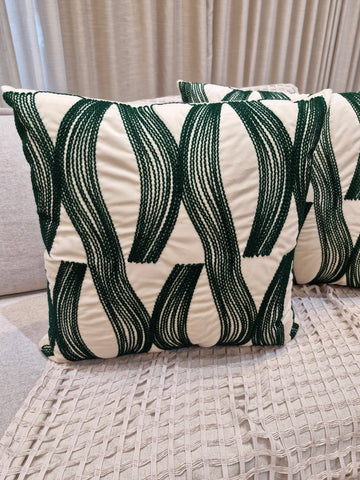 Almofada Linho Bordado Kilim Verde MD3 52cmX52cm