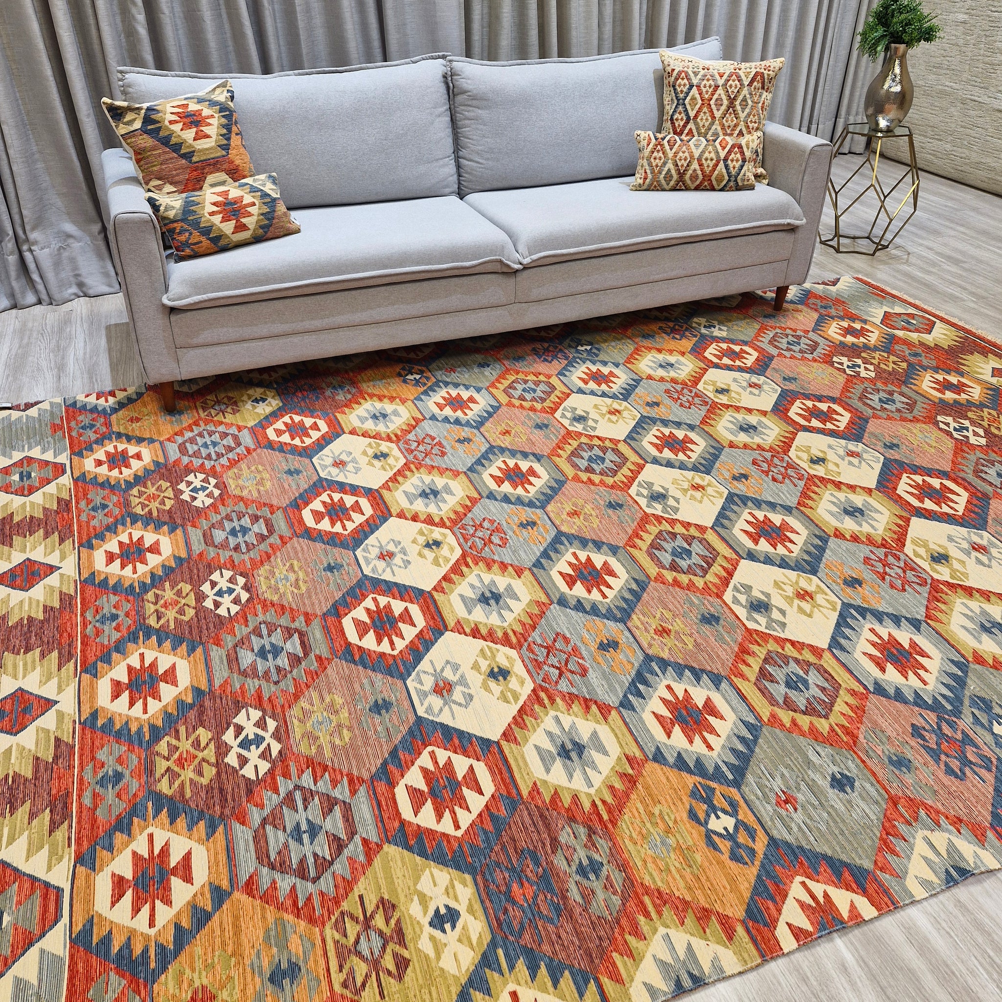 Tapete Turco Kilim Mosaico 1004 – Design Geométrico || Reversível