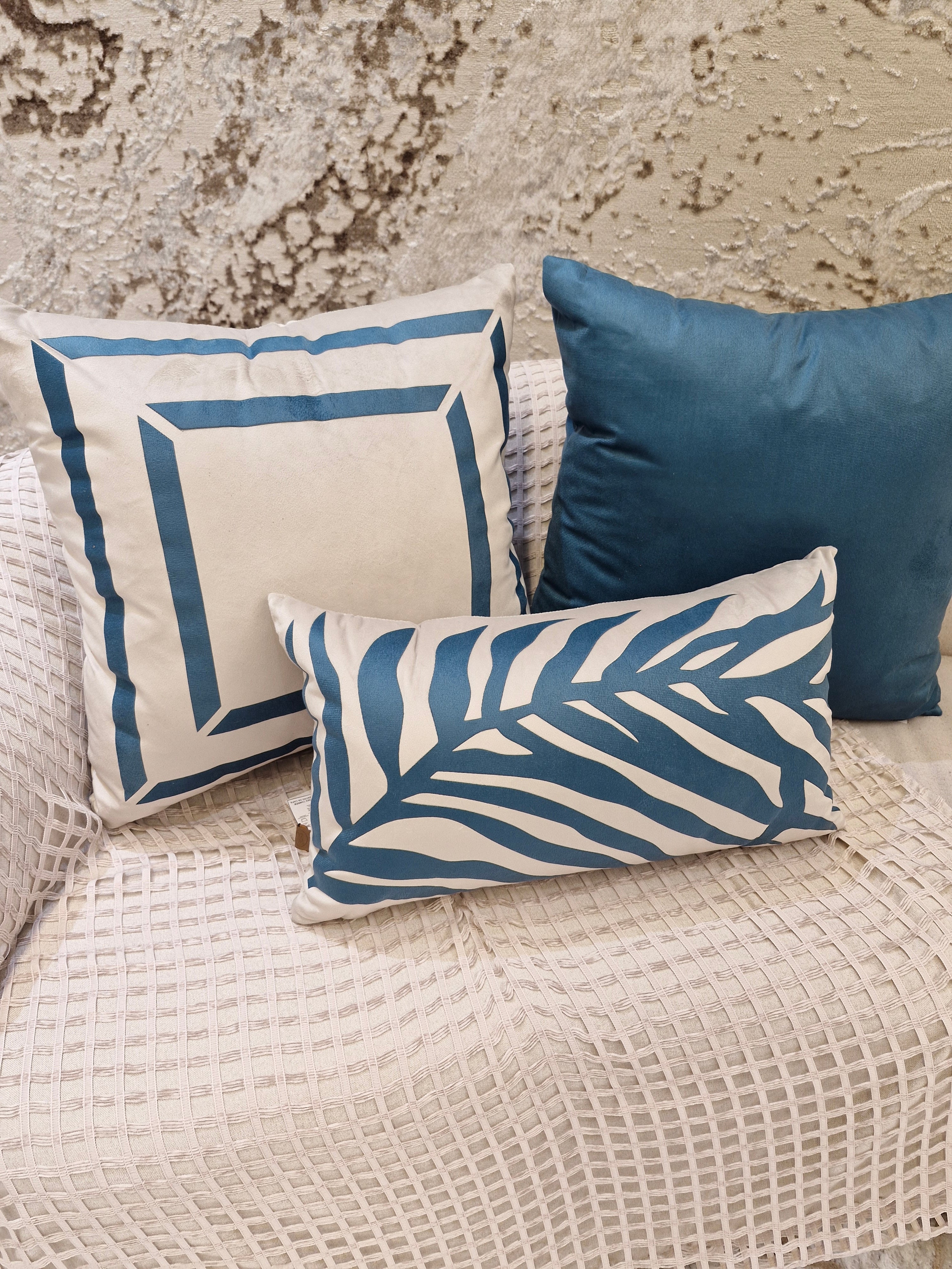 Kit Almofadas Trio Suede Azul Turquesa | Três Peças