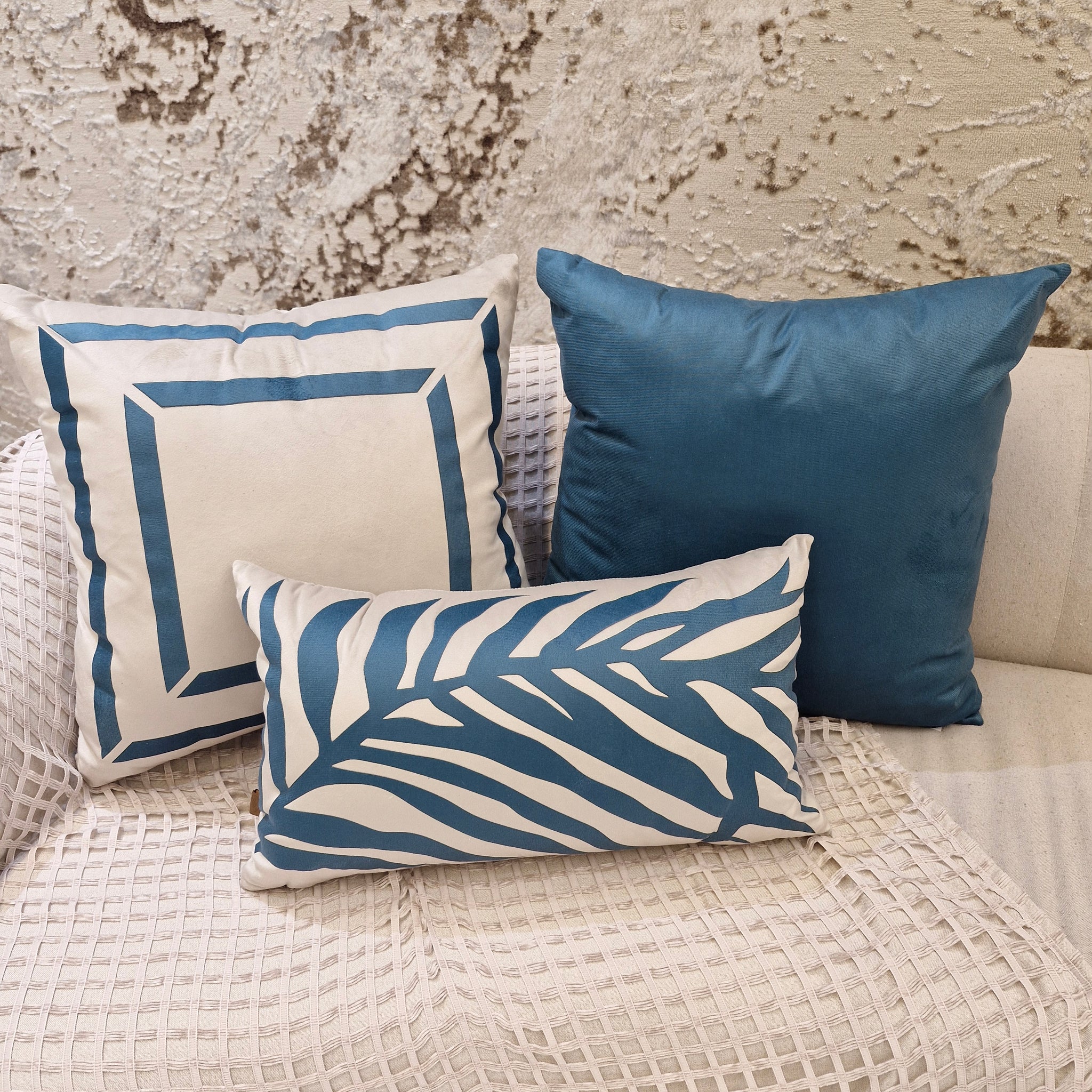 Kit Almofadas Trio Suede Azul Turquesa | Três Peças