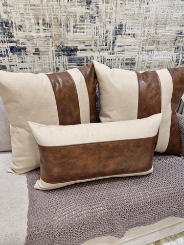 Kit Almofadas Trio Lana em Corino Marrom 380| Três Peças