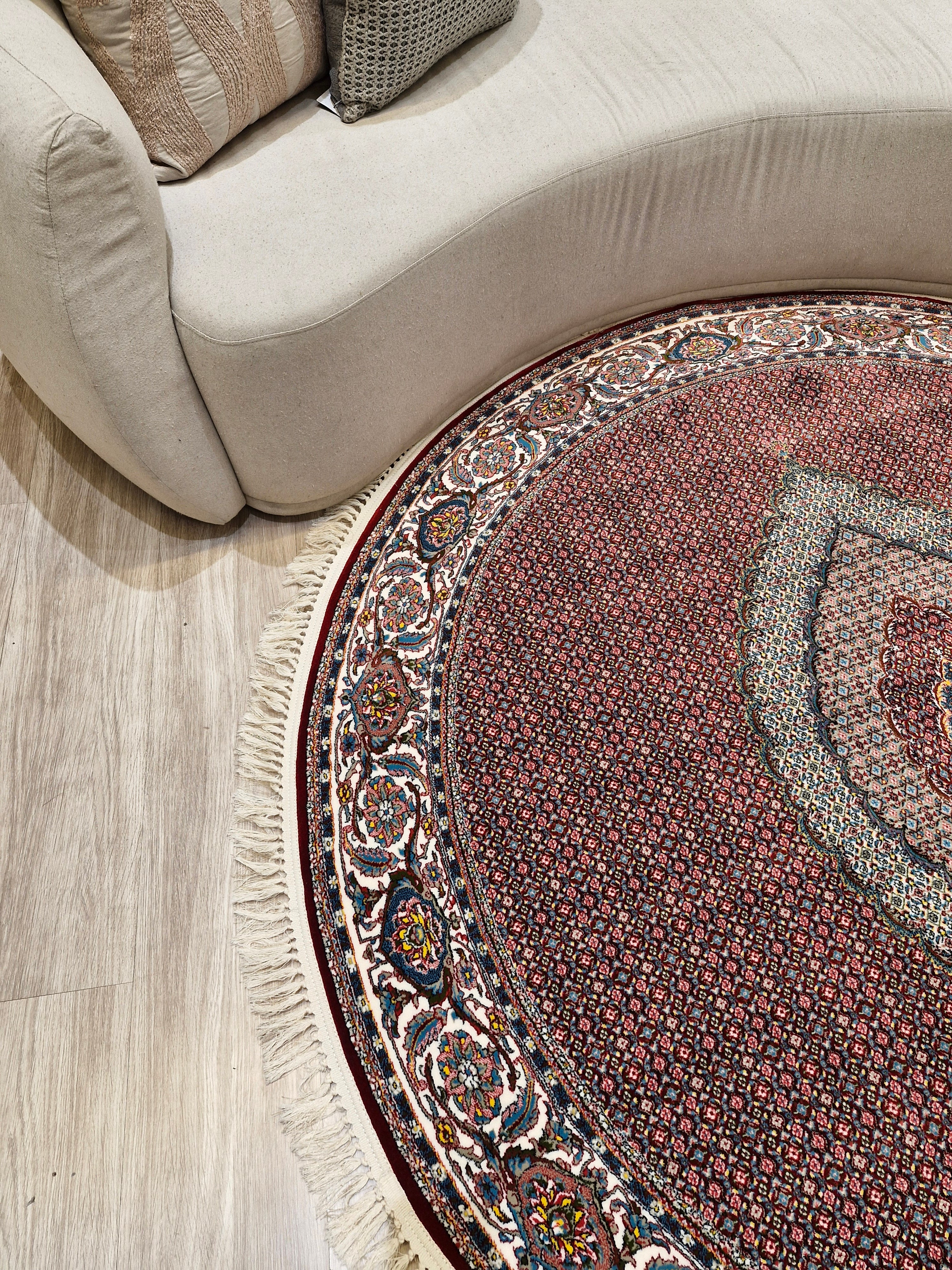 Tapete Redondo Iraniano Desenhado Vermelho || Coleção Irã