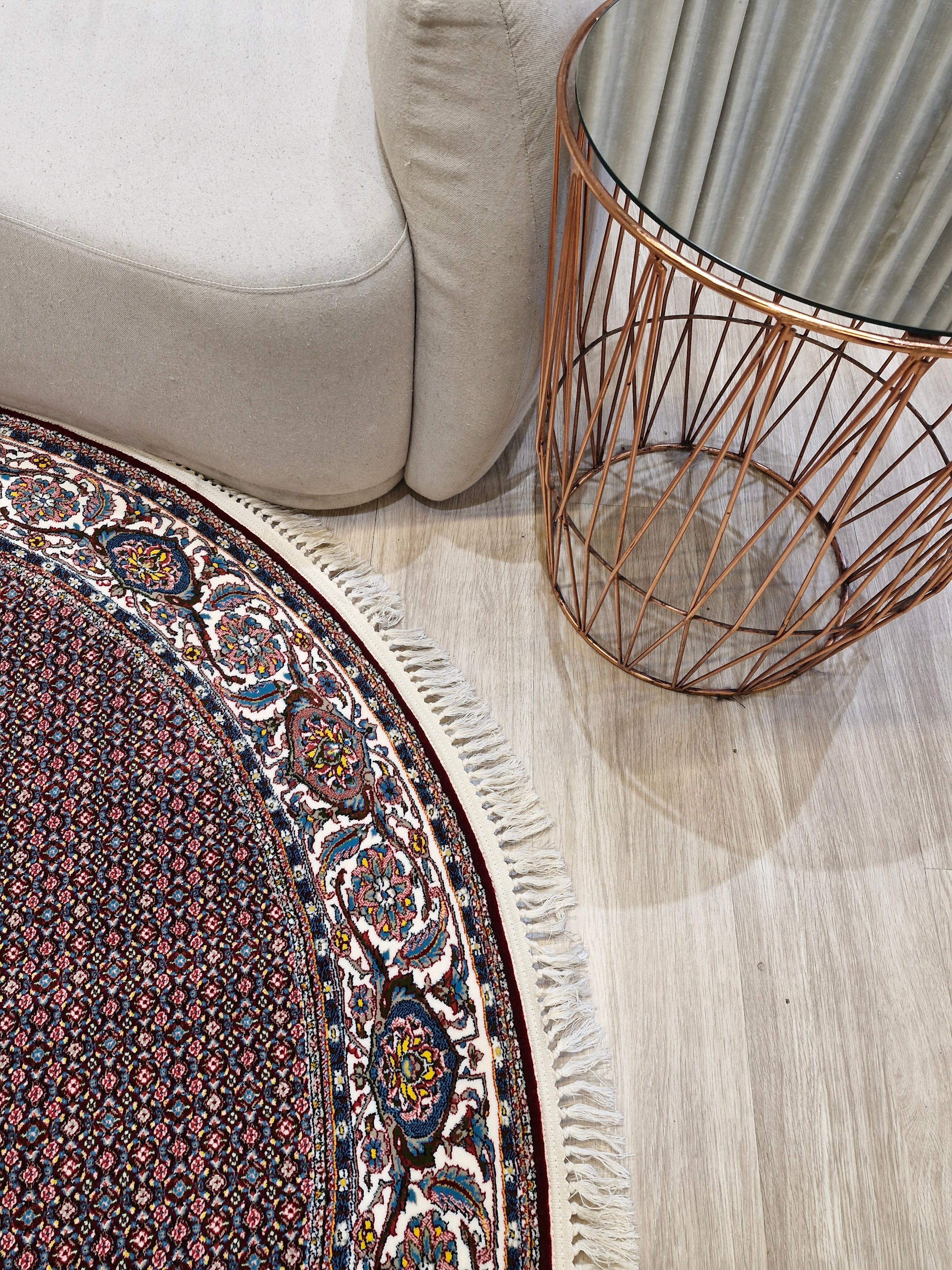 Tapete Redondo Iraniano Desenhado Vermelho || Coleção Irã