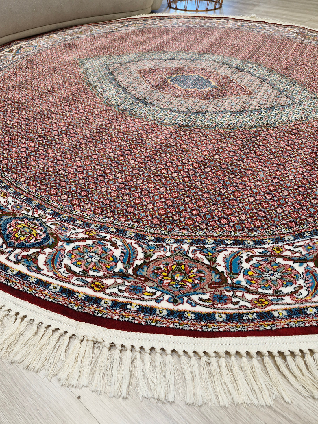 Tapete Redondo Iraniano Desenhado Vermelho || Coleção Irã