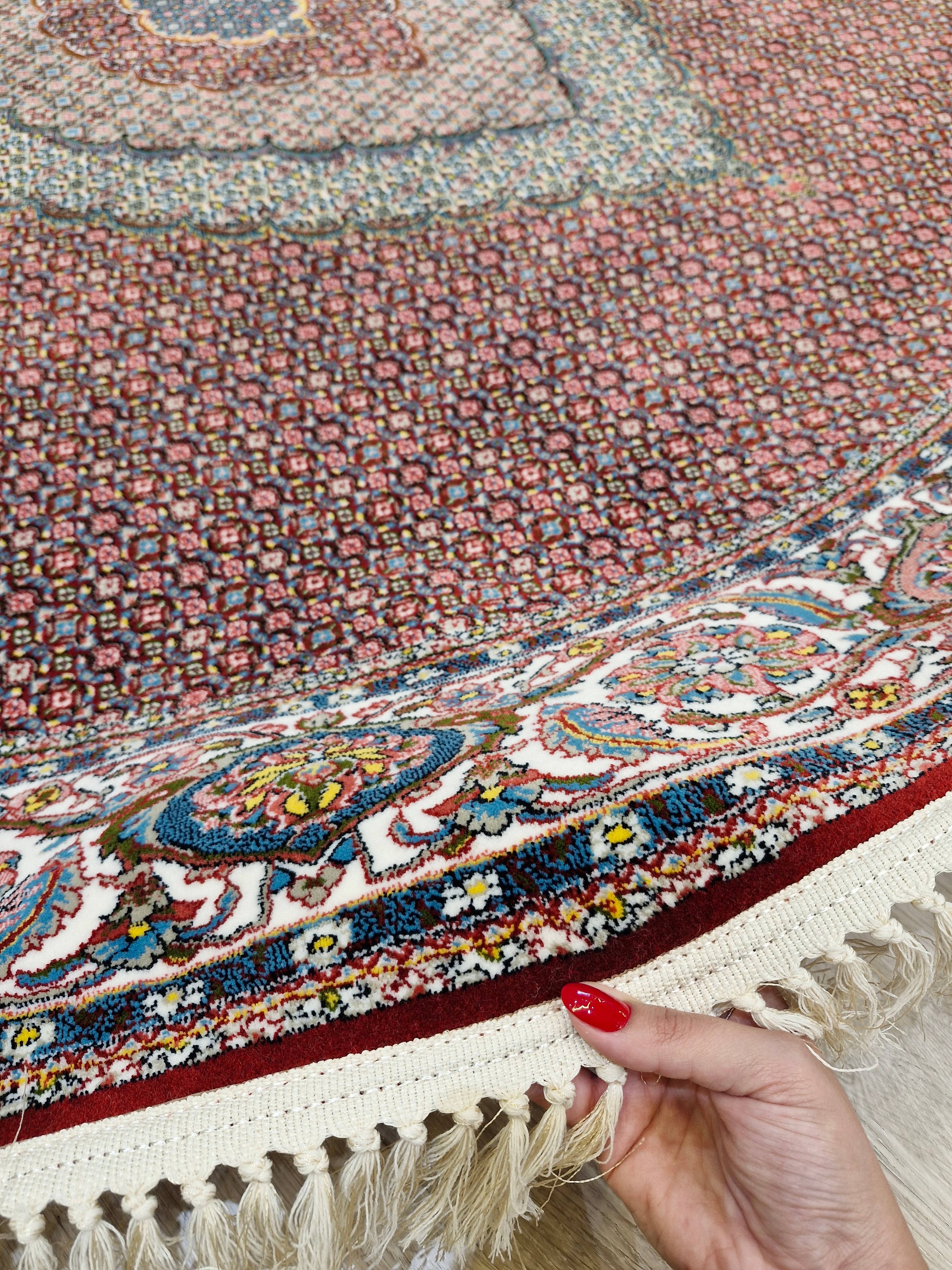 Tapete Redondo Iraniano Desenhado Vermelho || Coleção Irã