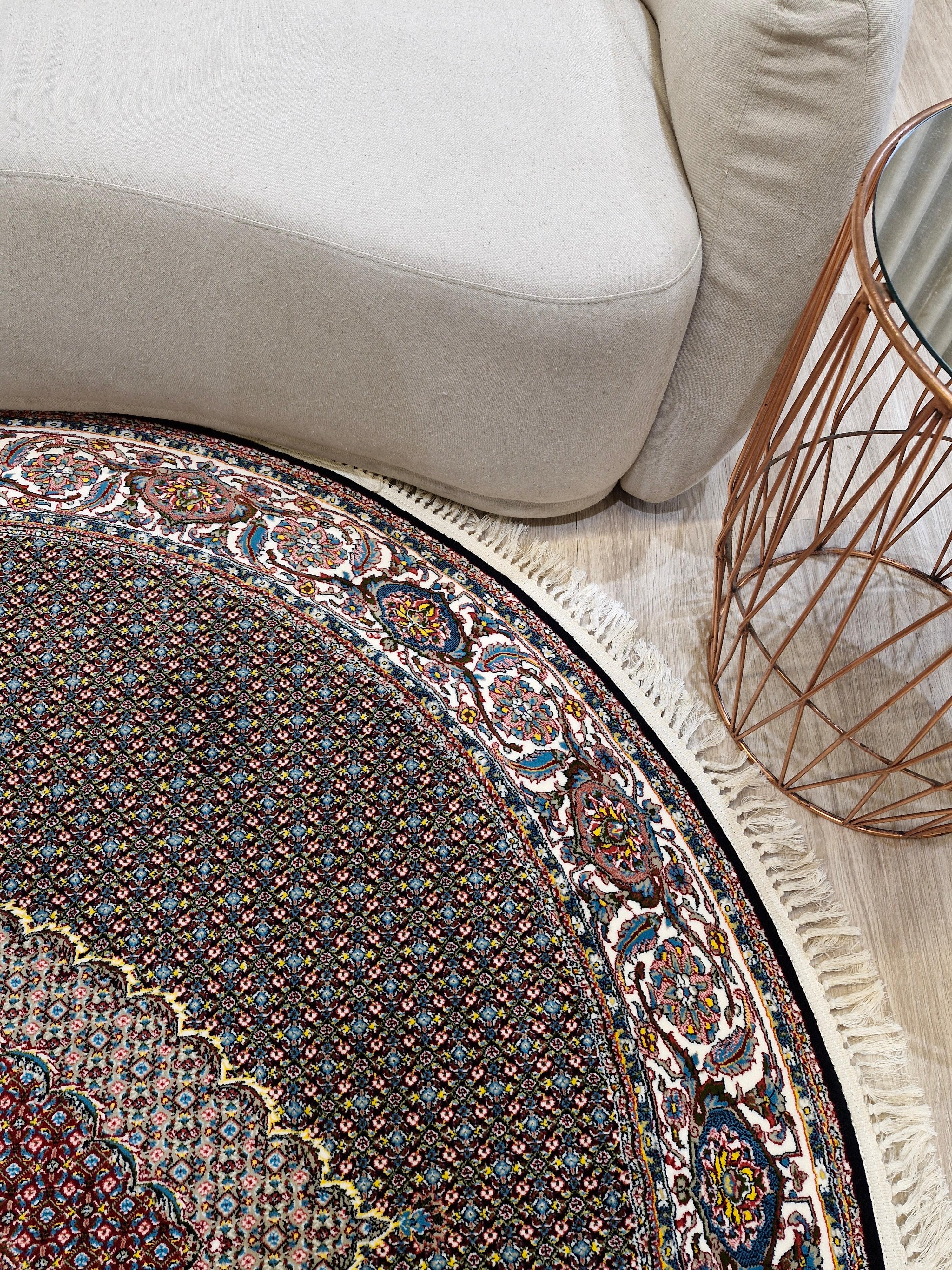 Tapete Redondo Iraniano Desenhado Preto || Coleção Irã