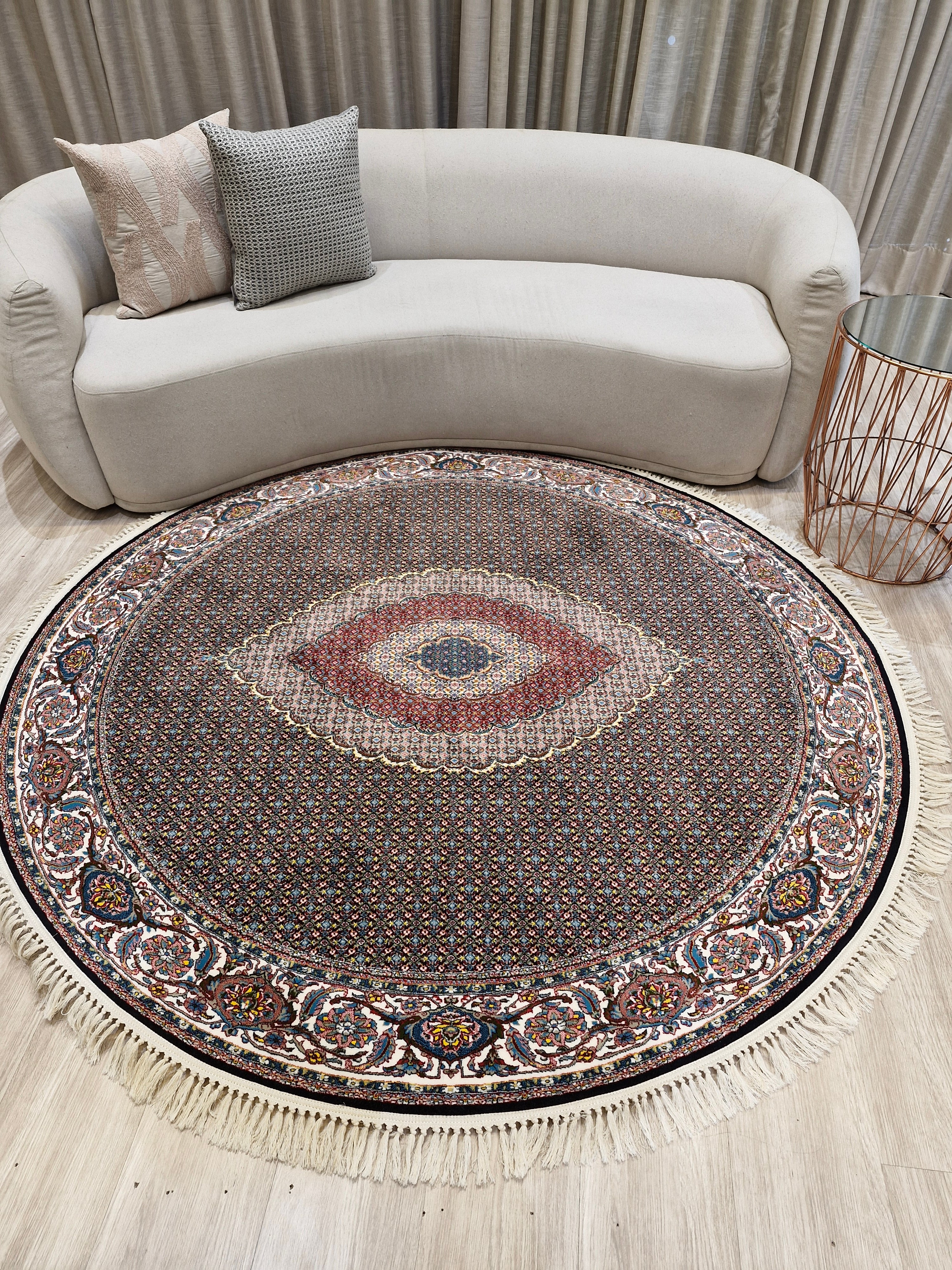 Tapete Redondo Iraniano Desenhado Preto || Coleção Irã