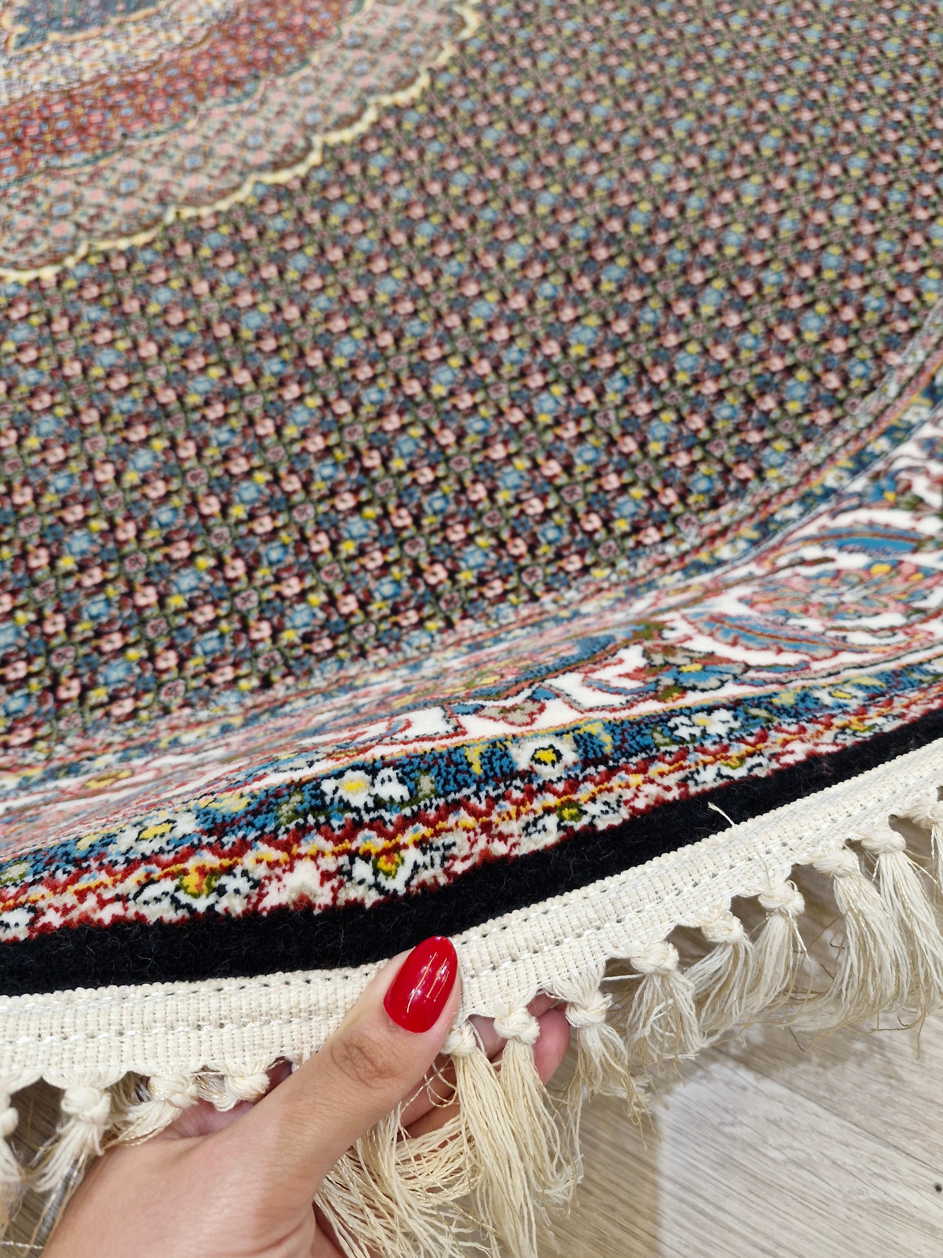 Tapete Redondo Iraniano Desenhado Preto || Coleção Irã