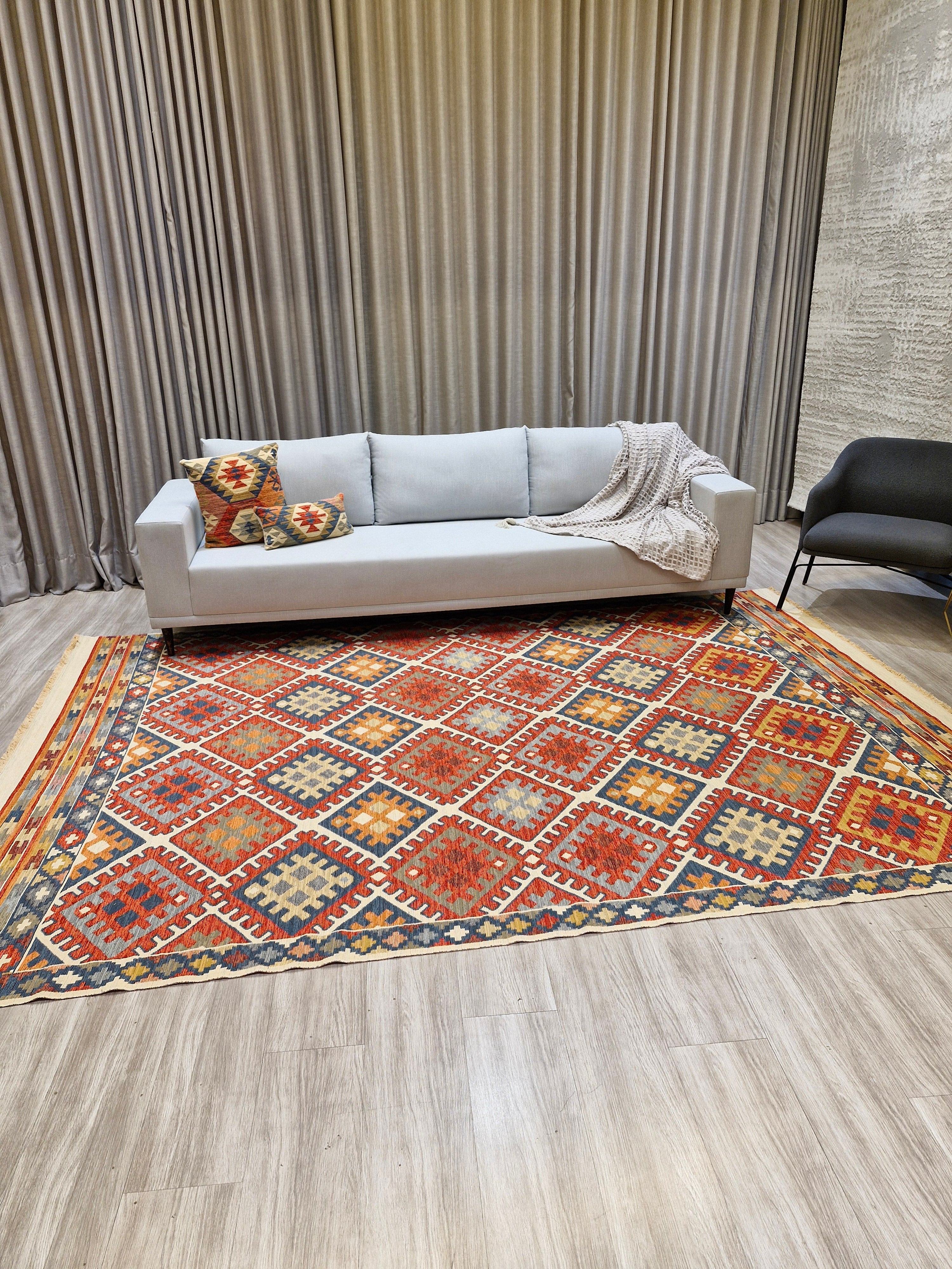 Tapete Turco Kilim Trama Étnica 1007 – Design Geométrico Tradicional || Reversível