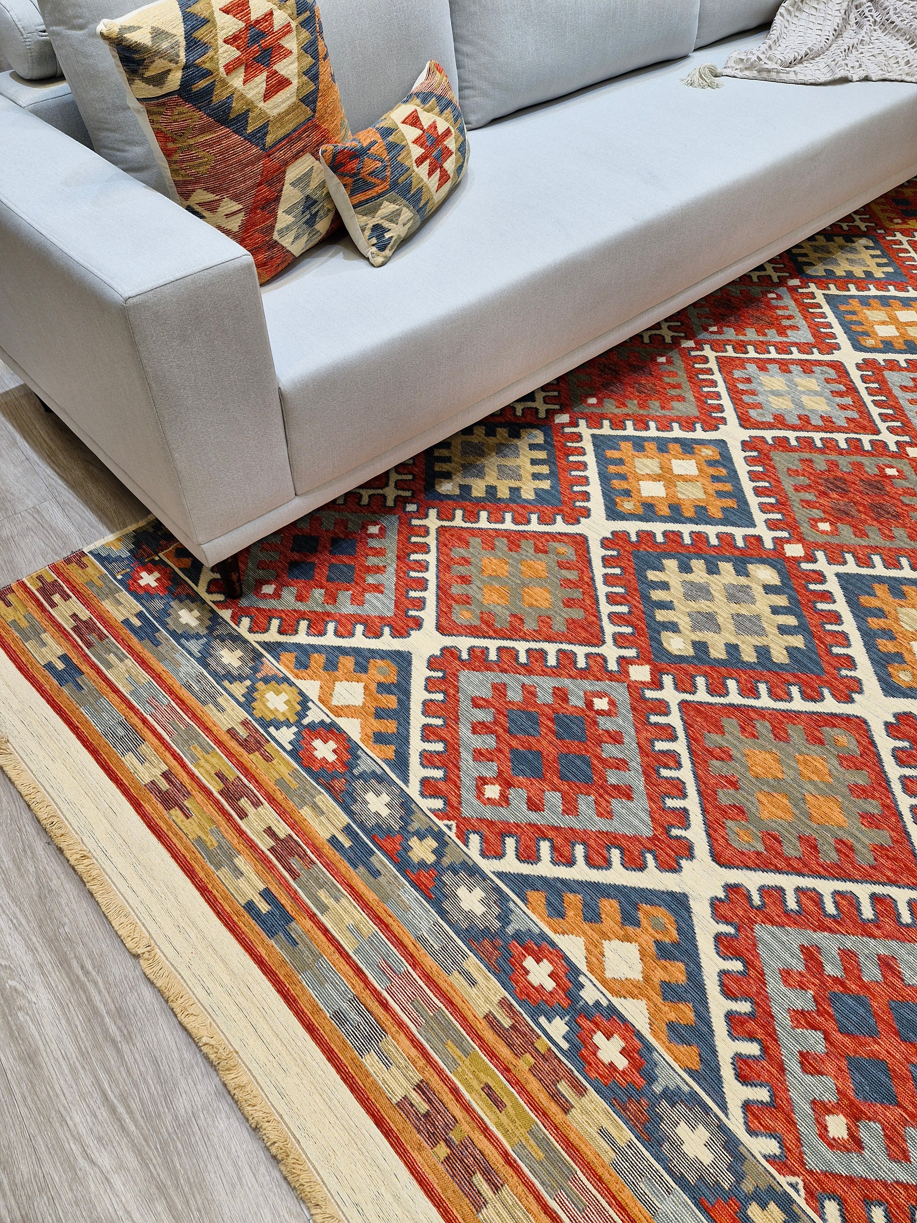 Tapete Turco Kilim Trama Étnica 1007 – Design Geométrico Tradicional || Reversível