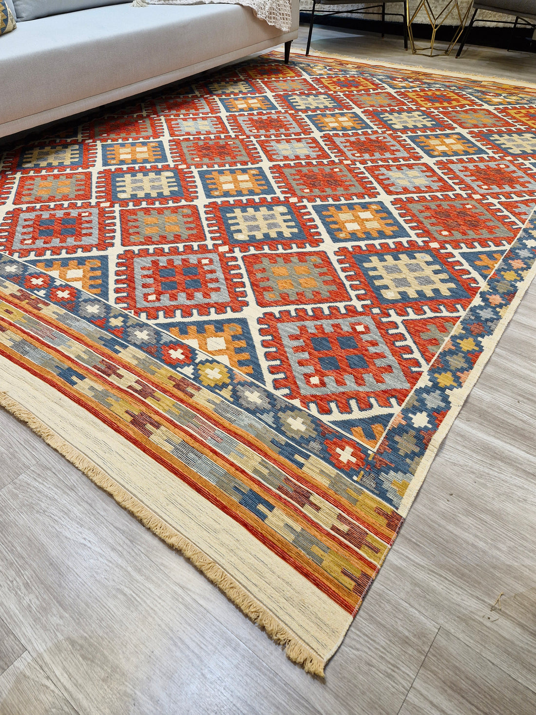 Tapete Turco Kilim Trama Étnica 1007 – Design Geométrico Tradicional || Reversível