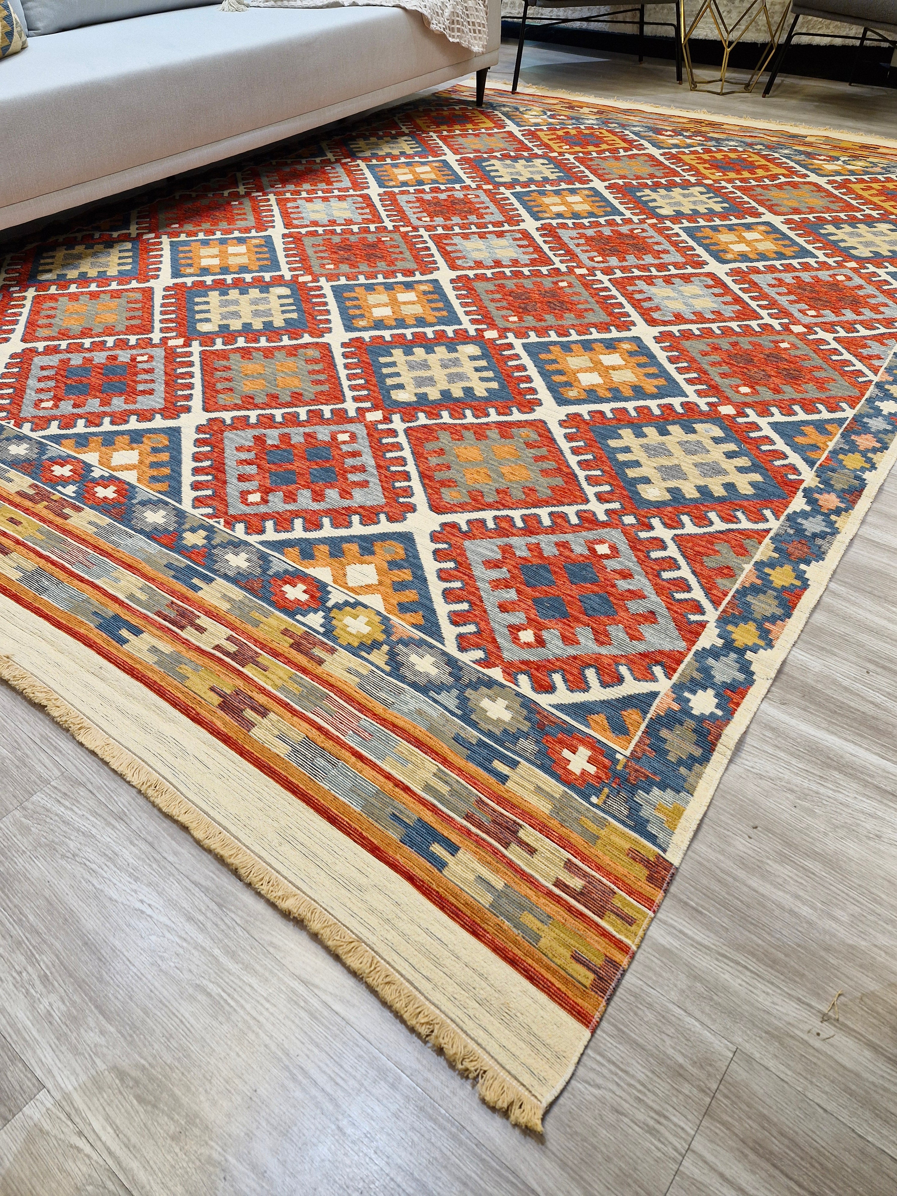 Tapete Turco Kilim Trama Étnica 1007 – Design Geométrico Tradicional || Reversível