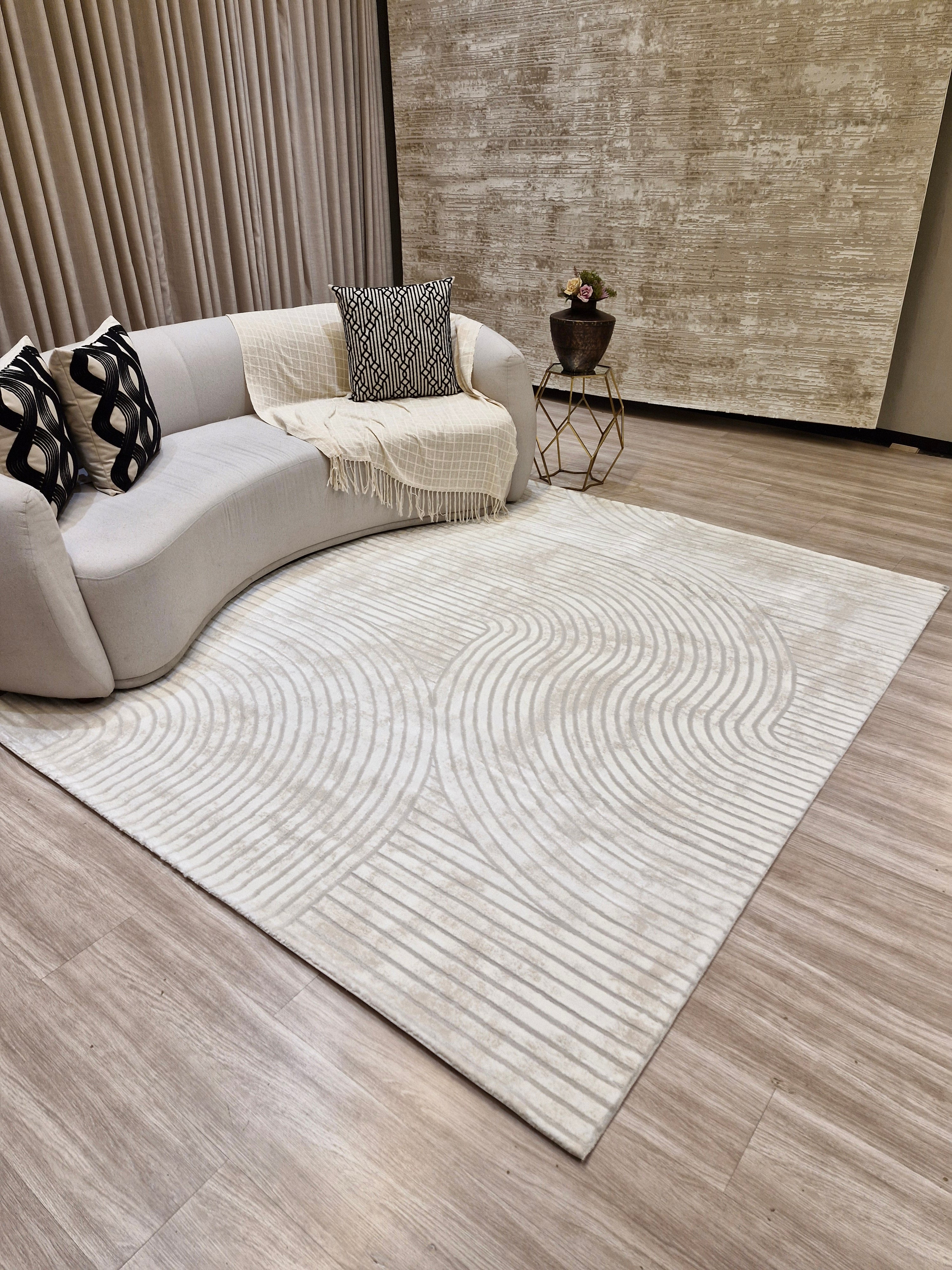 Tapete Turco Ondas Sofisticado 01 Creme | Feito Sob Medida
