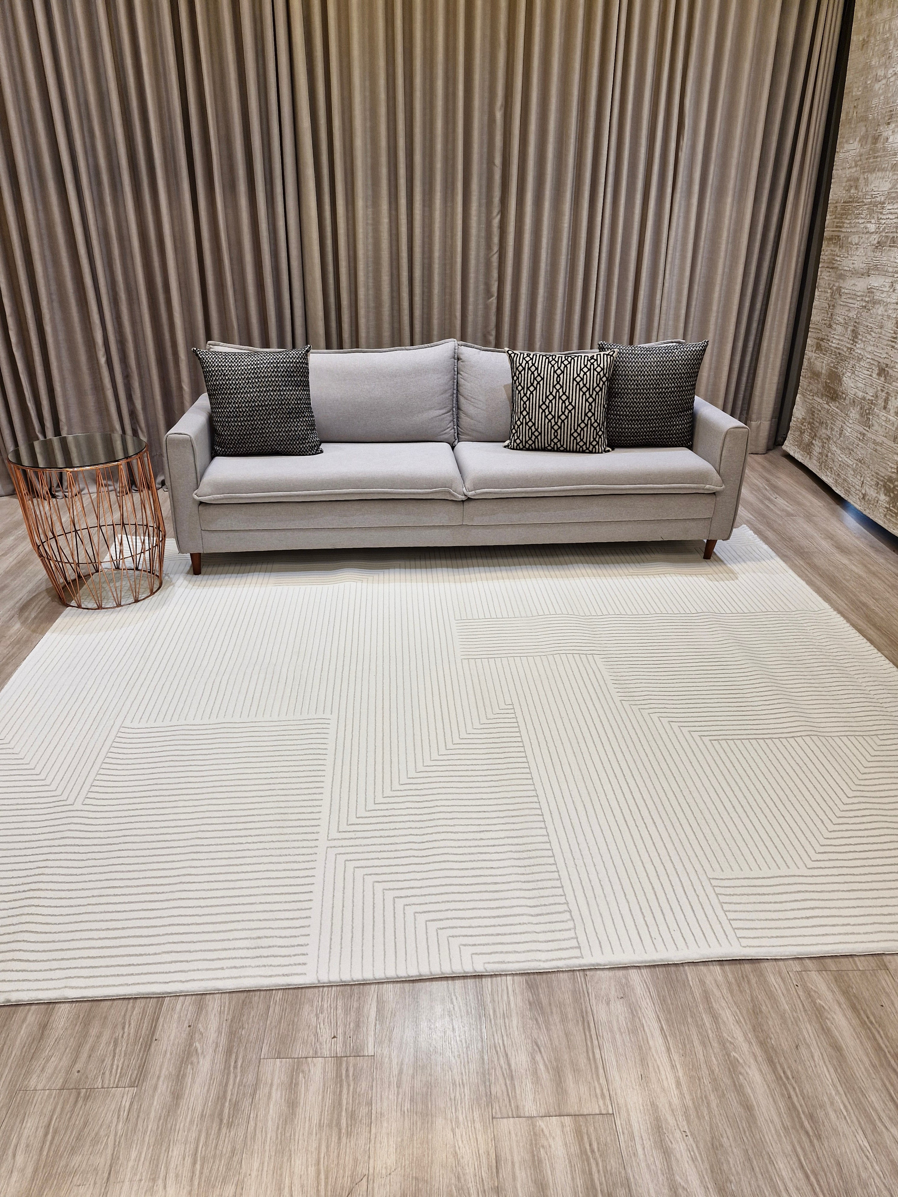 Tapete Turco Sofisticado Off White Labirinto 02 | Tamanho Padrão | Importação Turquia