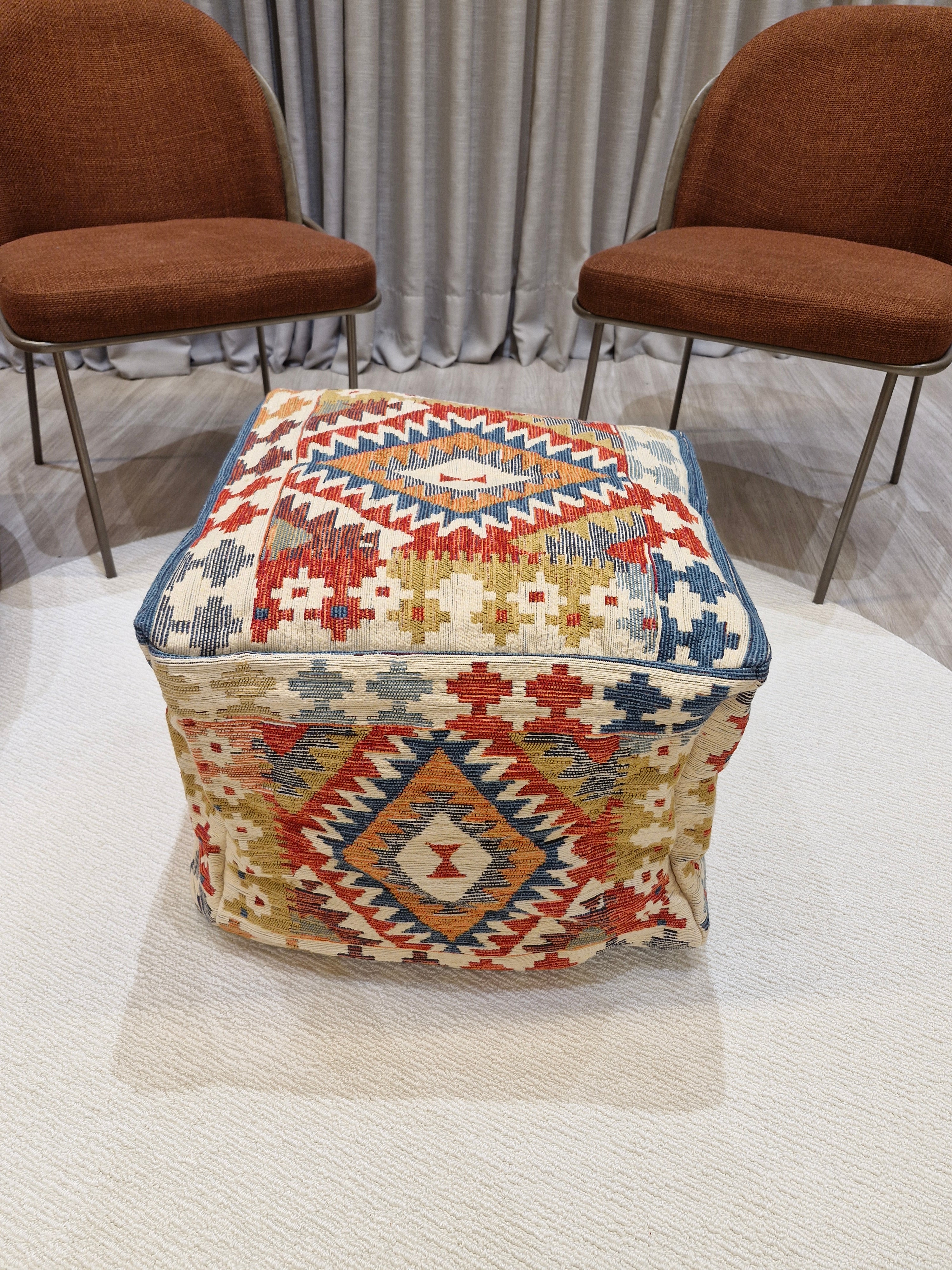 Puff Decorativo 47x47x40 Pequeno Estilo Kilim 1002 | Assento Decorativo