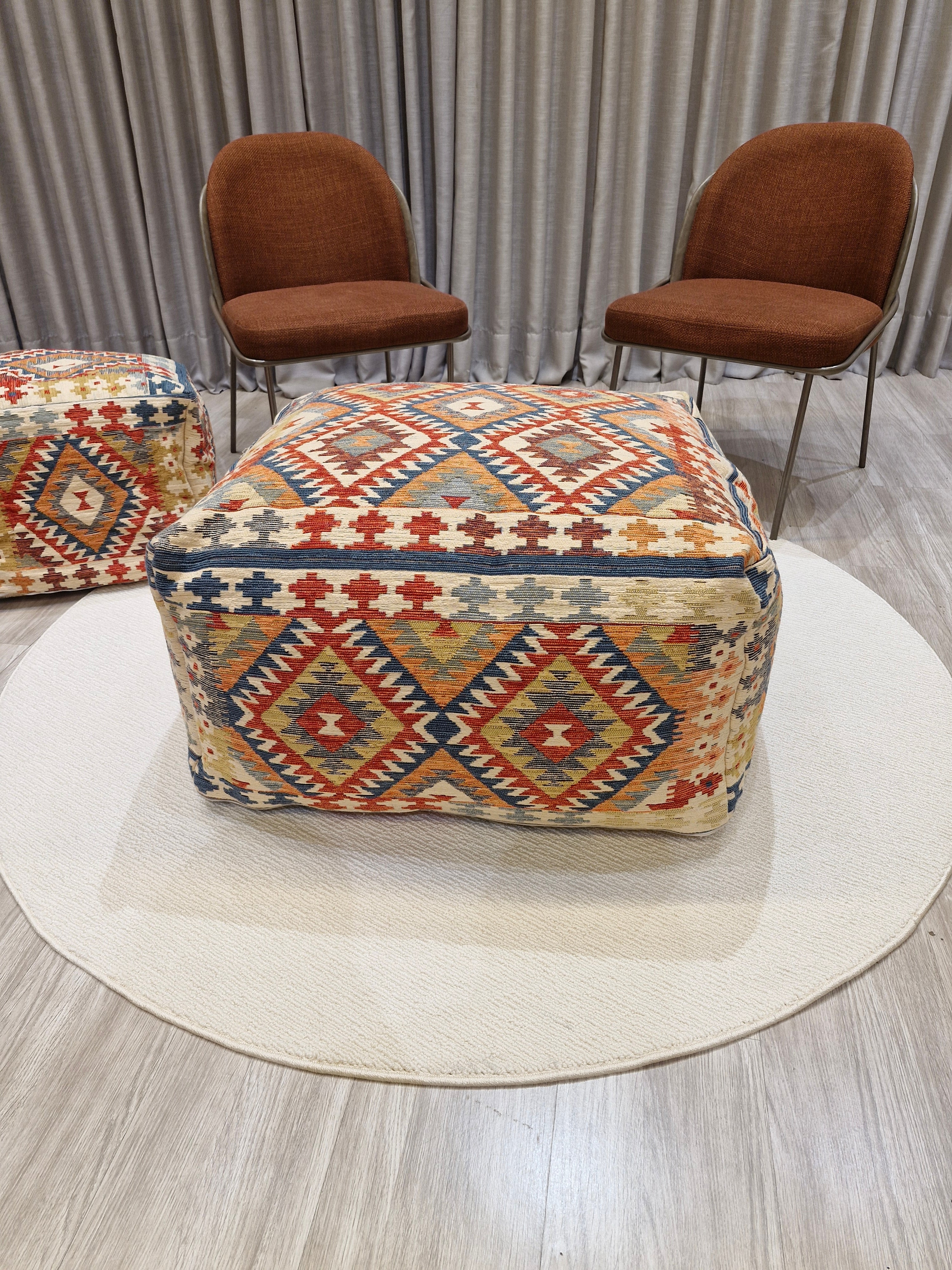 Puff Decorativo 77x77x40 Grande Estilo Kilim 1002 | Assento Decorativo