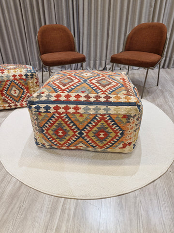 Puff Decorativo 77x77x40 Grande Estilo Kilim 1002 | Assento Decorativo