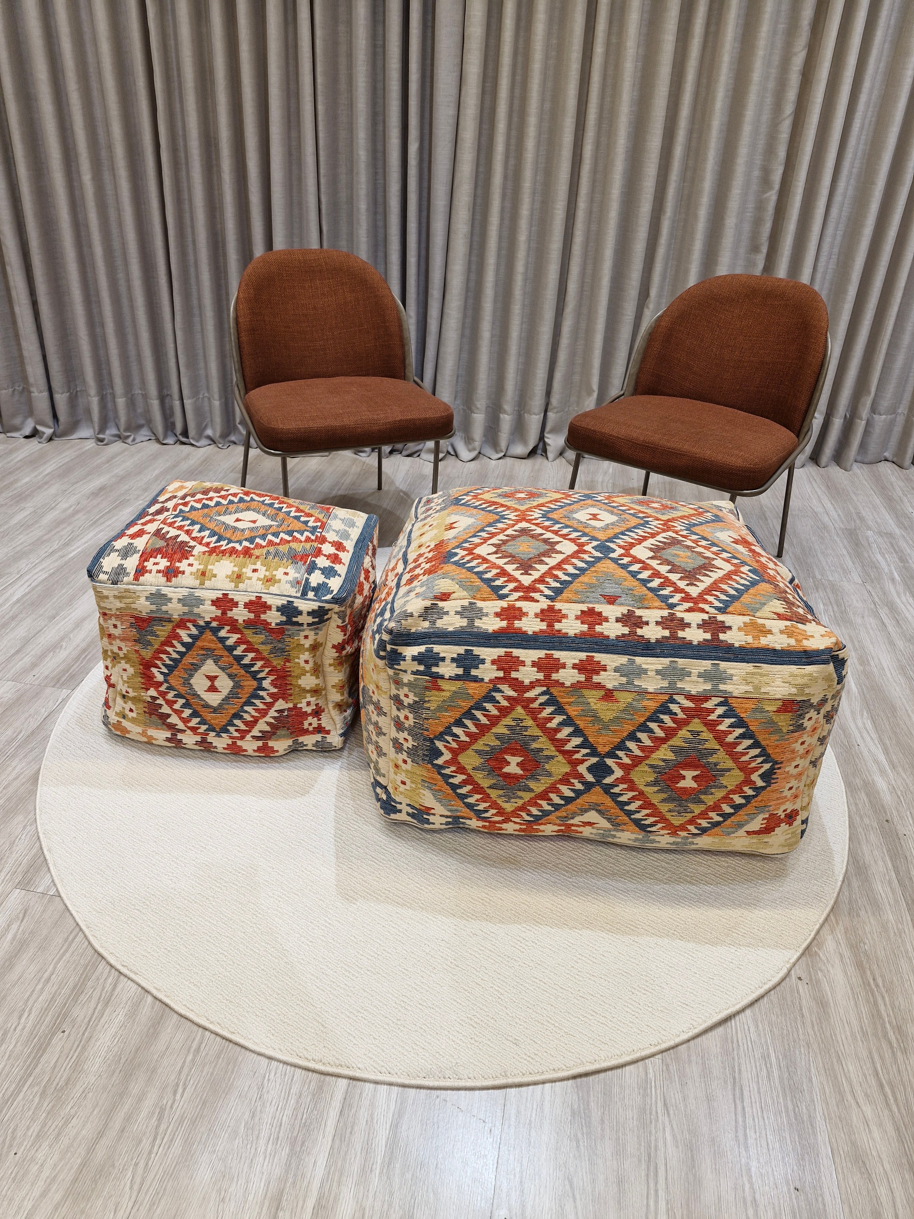 Puff Decorativo 77x77x40 Grande Estilo Kilim 1002 | Assento Decorativo