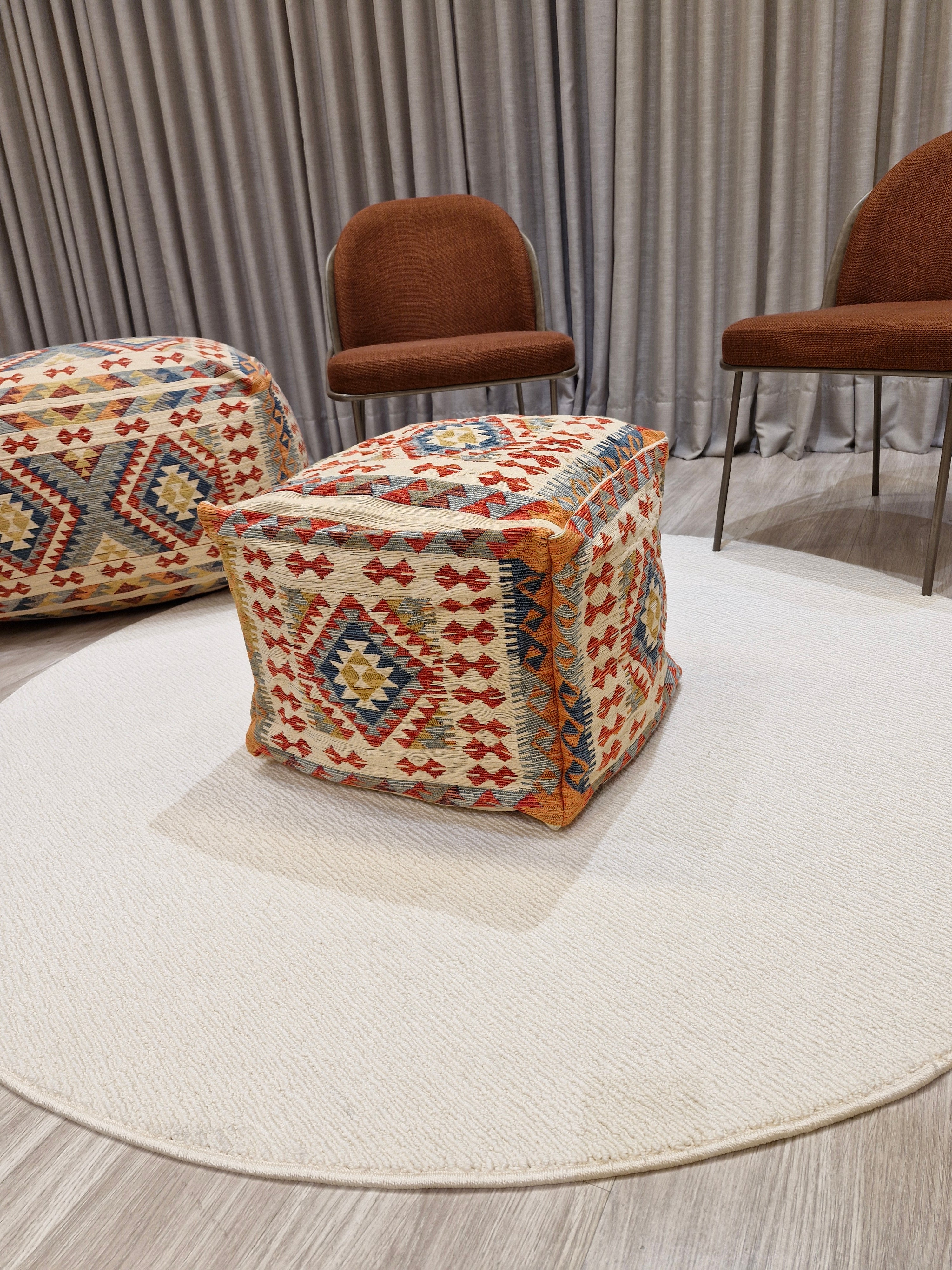 Puff Decorativo 47x47x40 Pequeno Estilo Kilim 1008 | Assento Decorativo