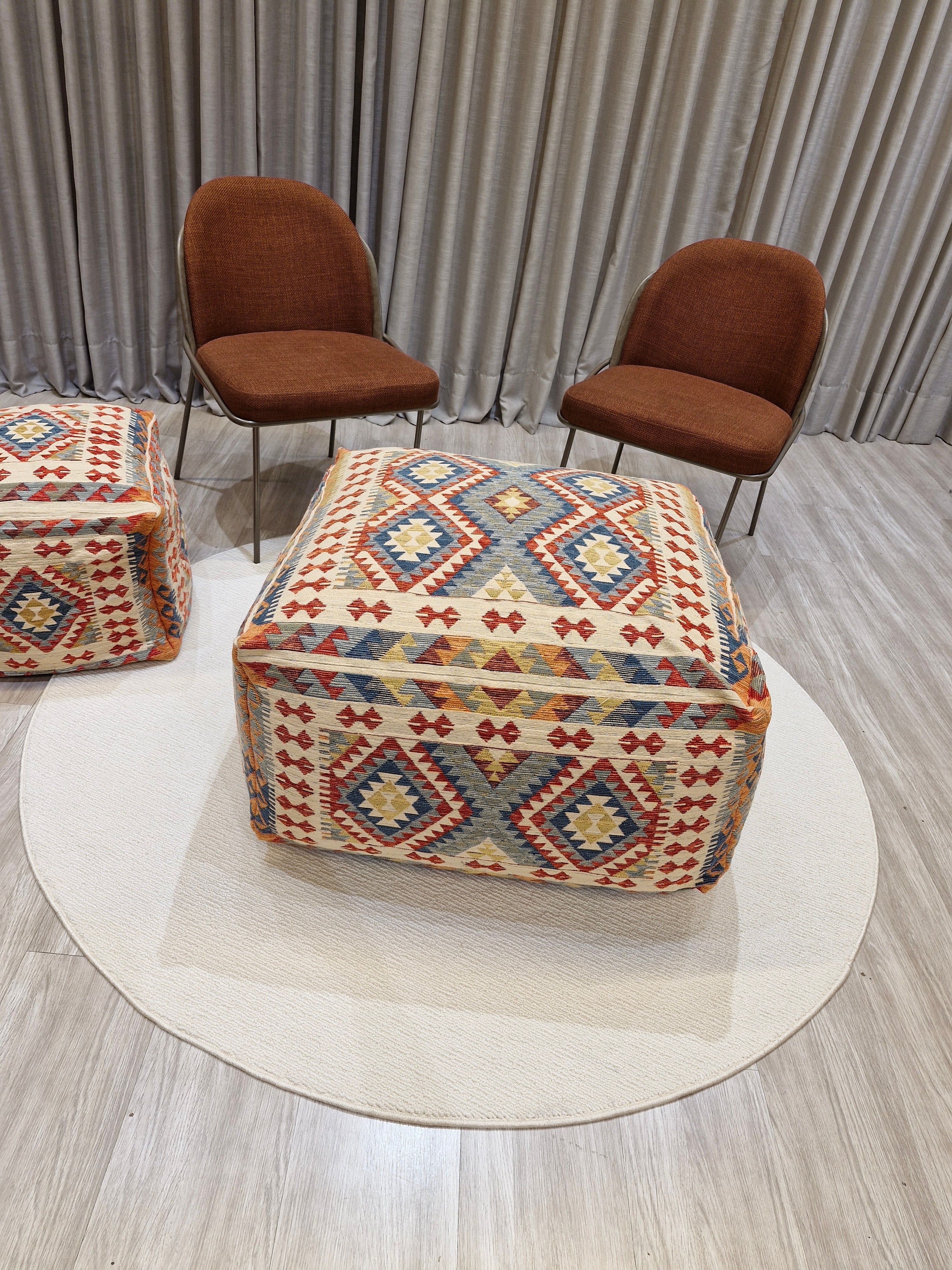 Puff Decorativo 77x77x40 Grande Estilo Kilim 1008 | Assento Decorativo