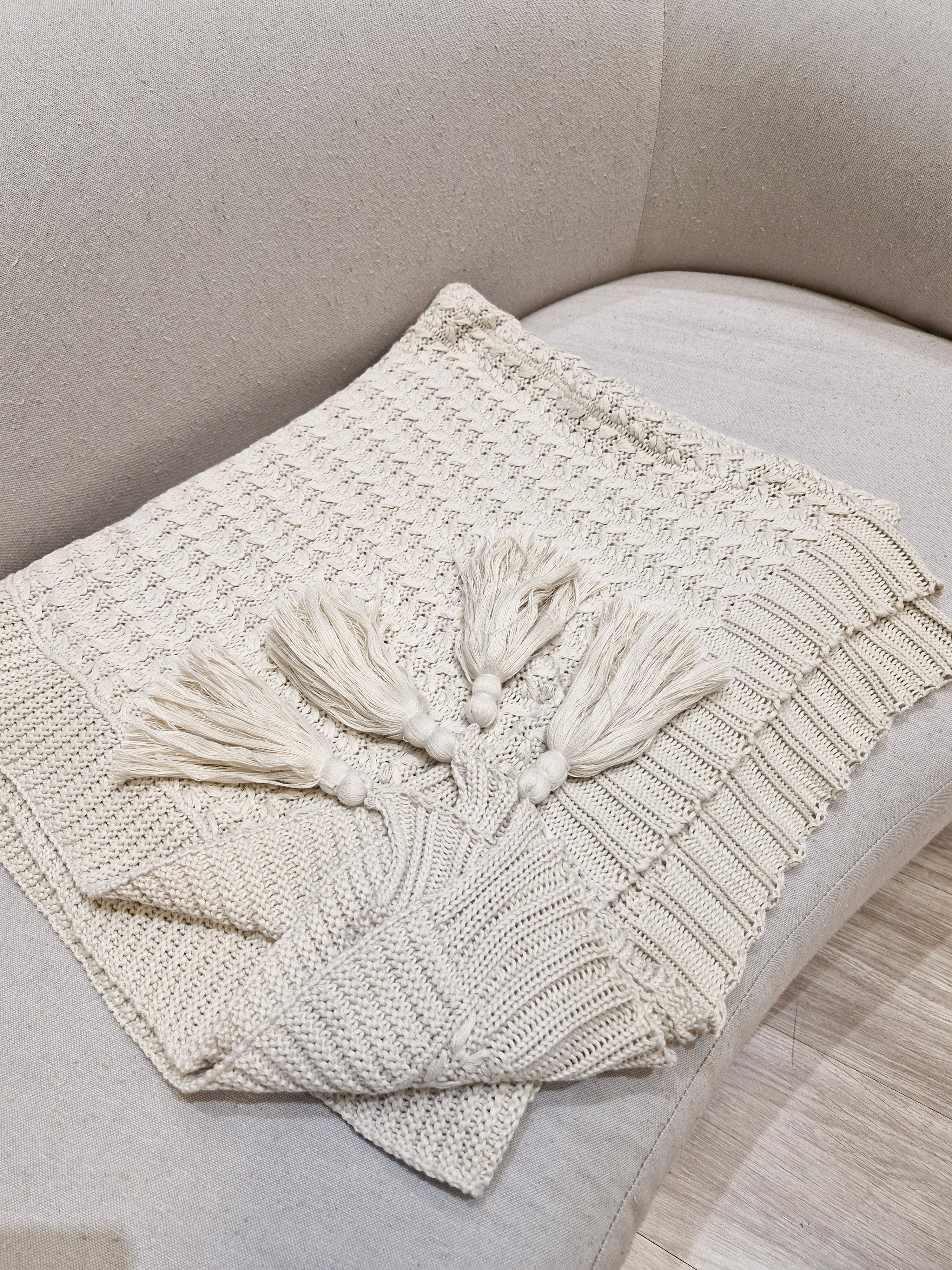 Manta Para Sofá em Tricô Bege Areia | 120x170 Acessório Decoração