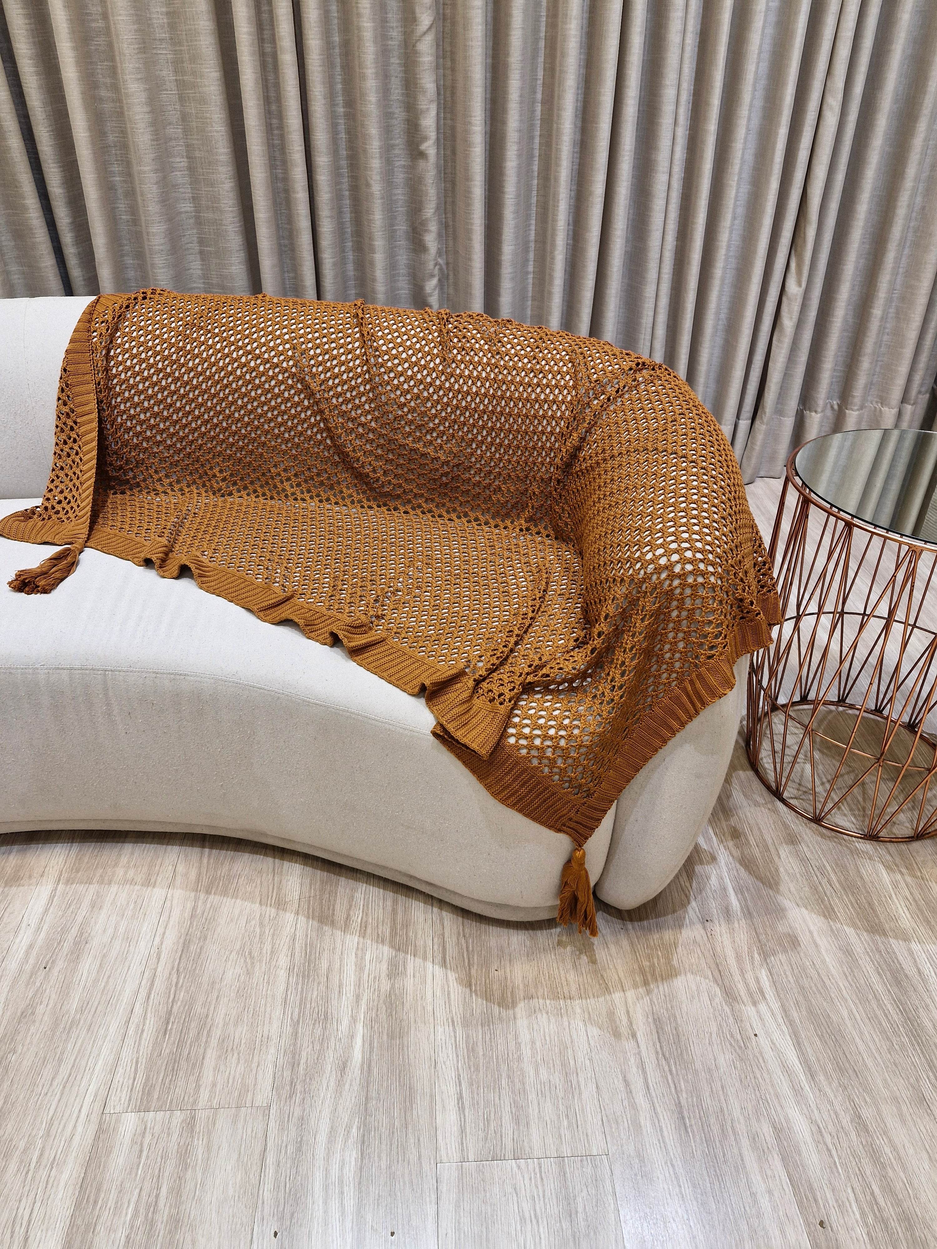 Manta Para Sofá em Tricô Cor Cobre | 120x170 Acessório Decoração