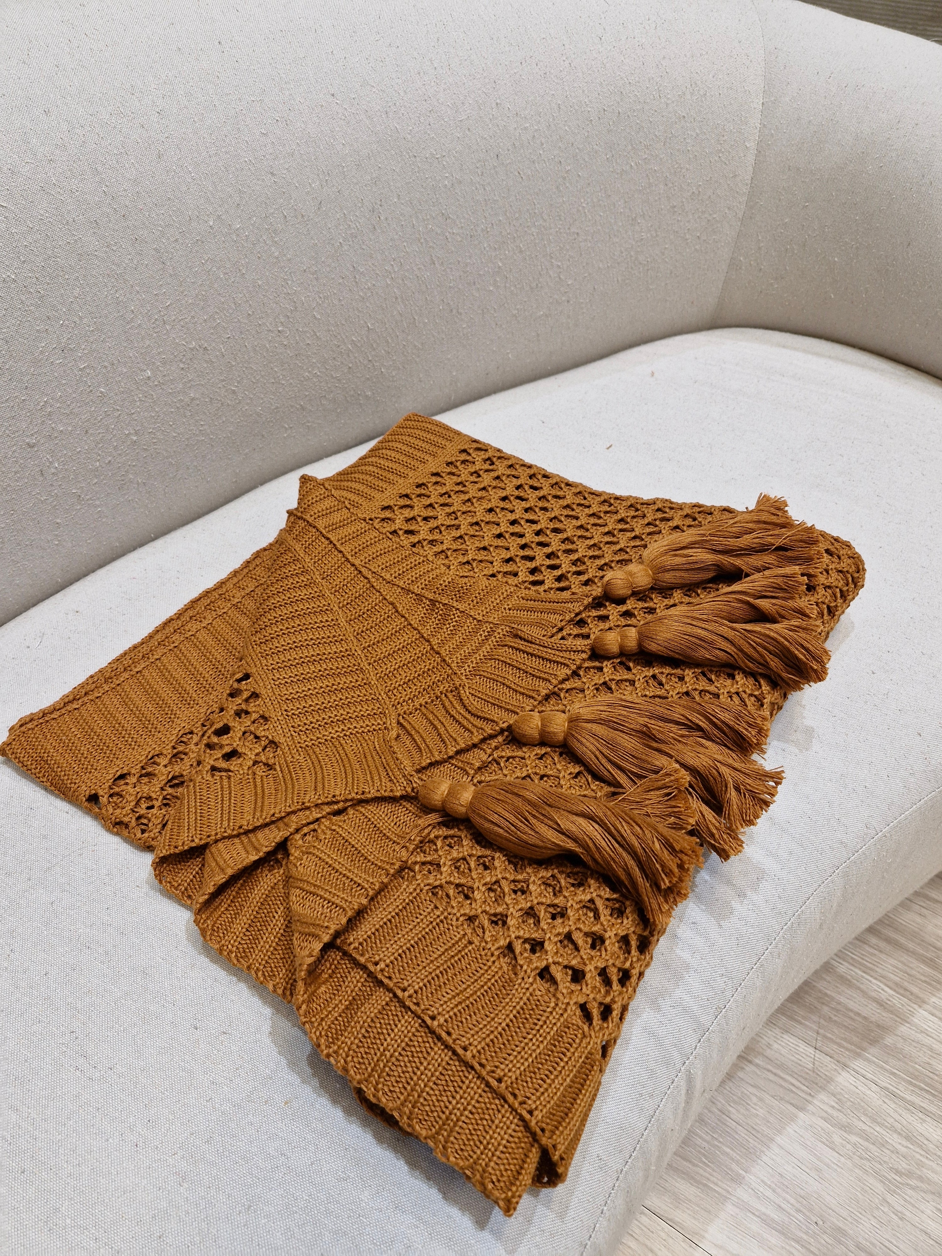 Manta Para Sofá em Tricô Cor Cobre | 120x170 Acessório Decoração
