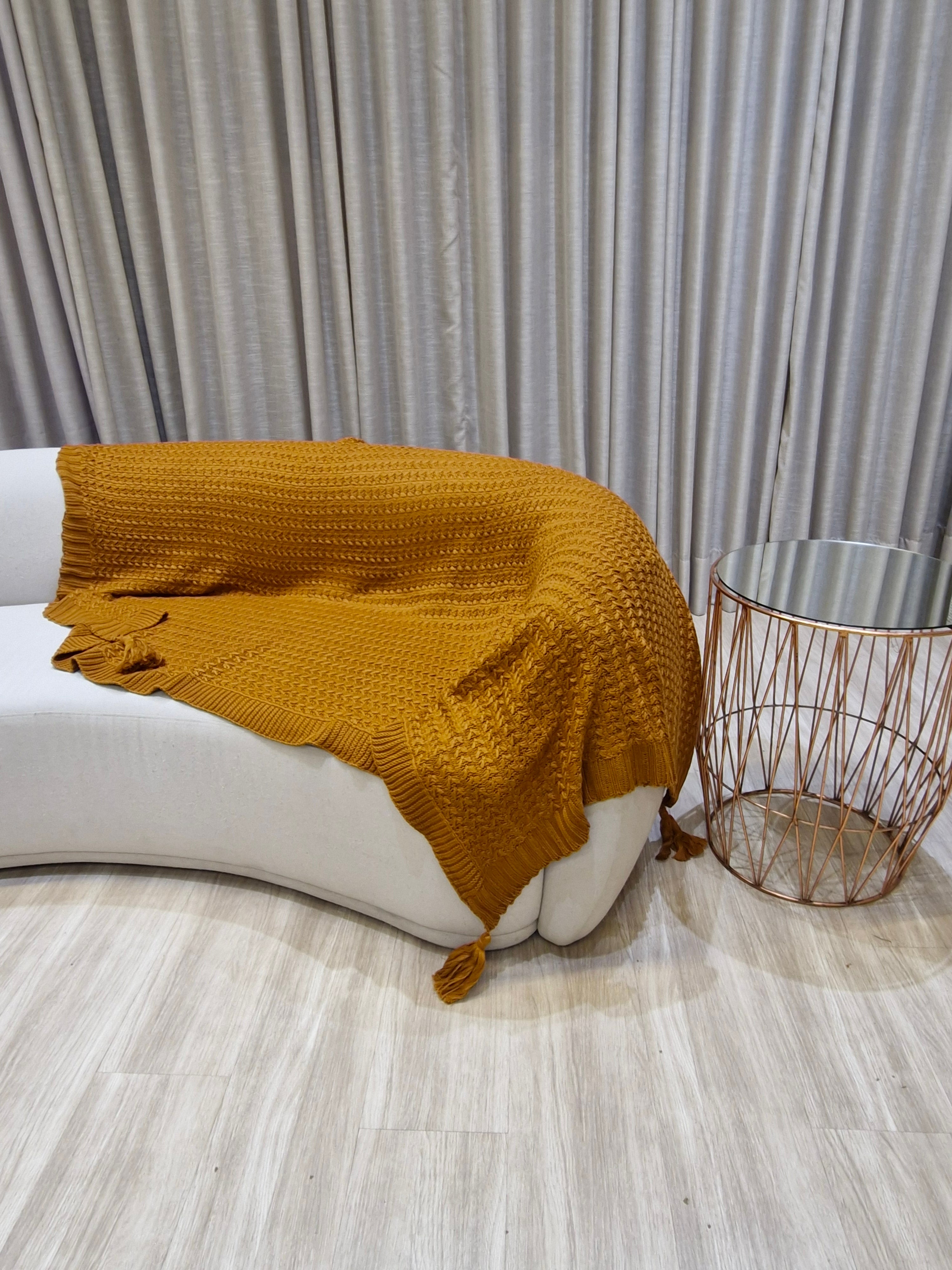 Manta Para Sofá em Tricô Cor Cobre | 120x170 Acessório Decoração