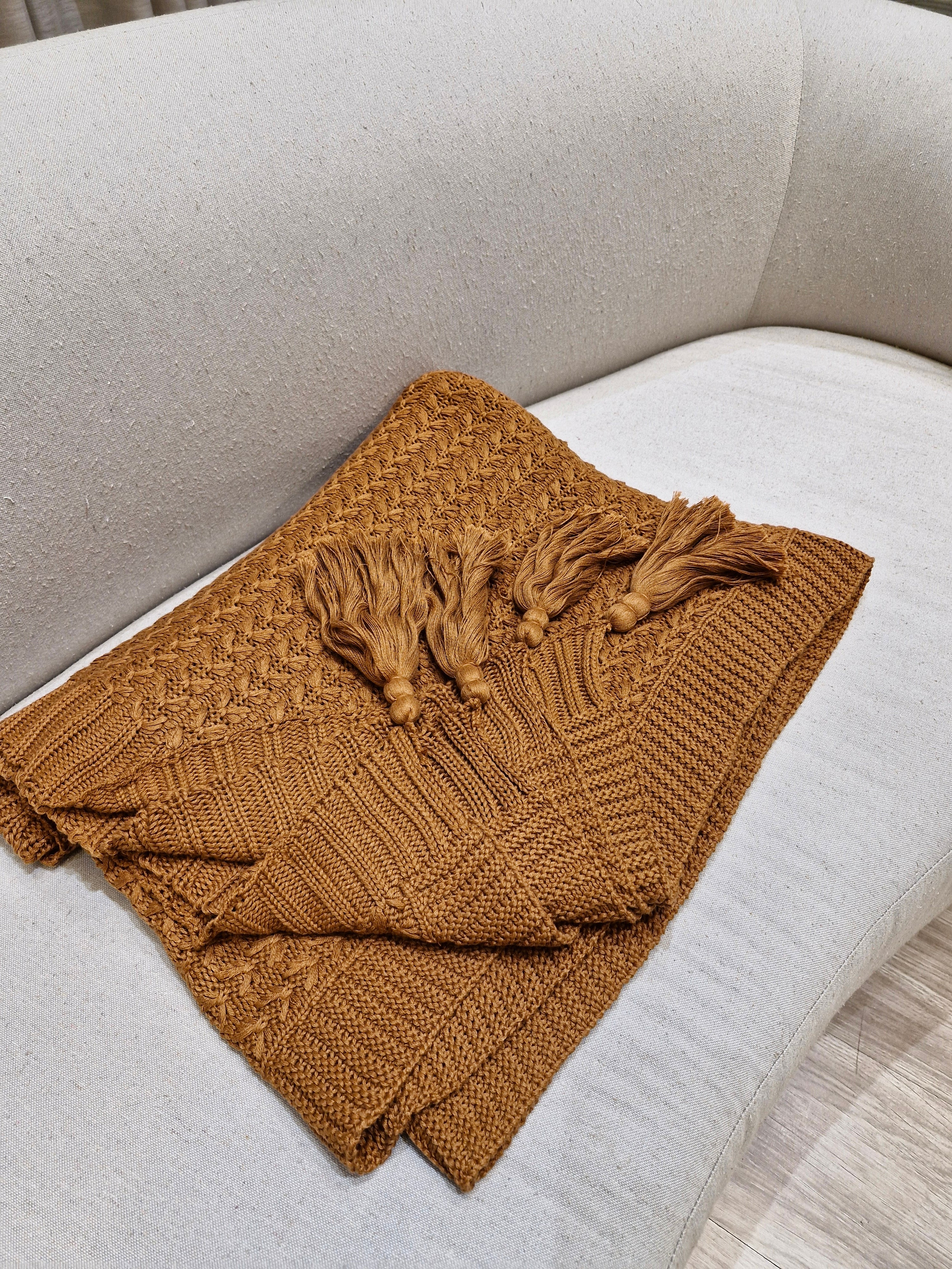 Manta Para Sofá em Tricô Cor Cobre | 120x170 Acessório Decoração