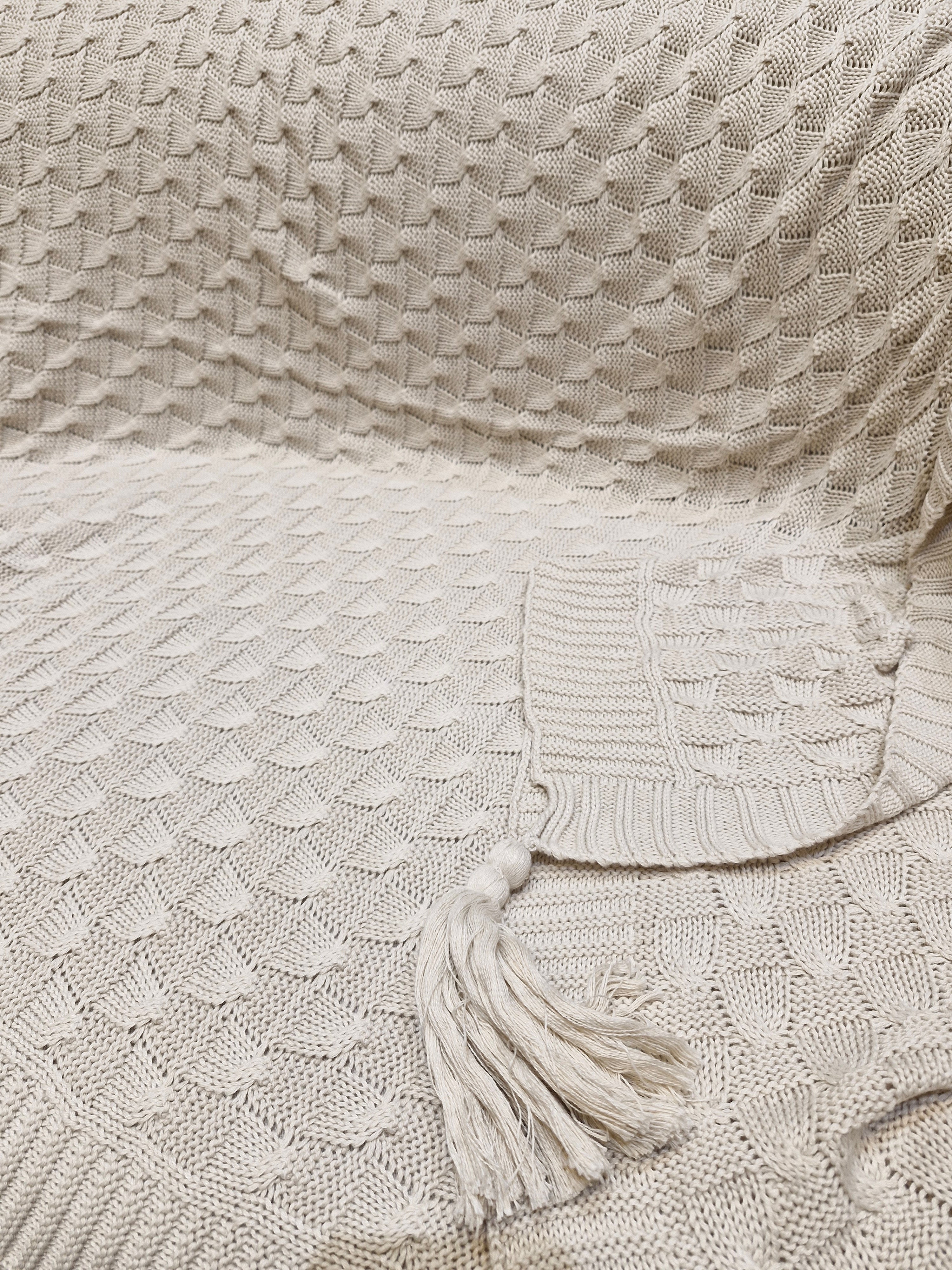 Manta Para Sofá em Tricô Cora Cor Bege Areia | 120x170 Acessório Decoração