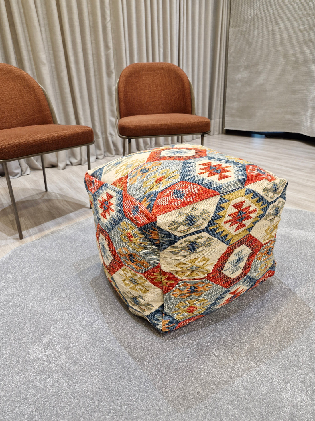 Puff Decorativo 47x47x40 Pequeno Estilo Kilim 1004 | Assento Decorativo