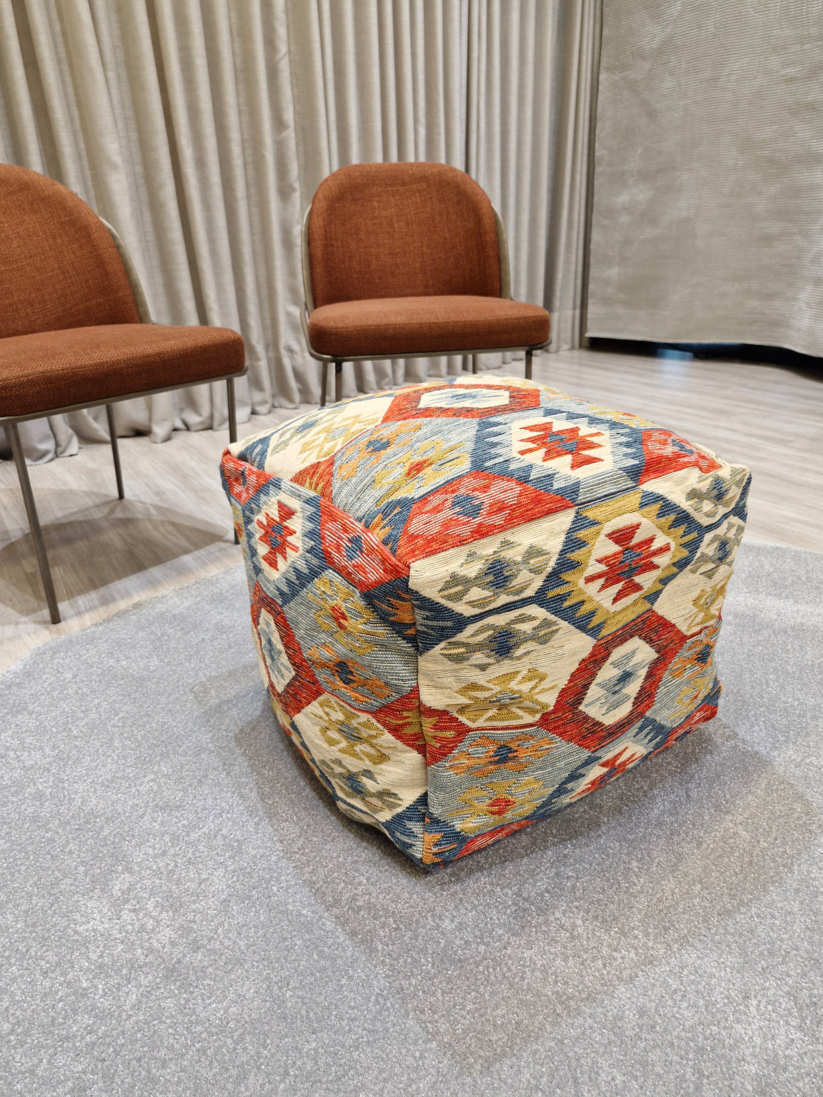 Puff Decorativo 47x47x40 Pequeno Estilo Kilim 1004 | Assento Decorativo